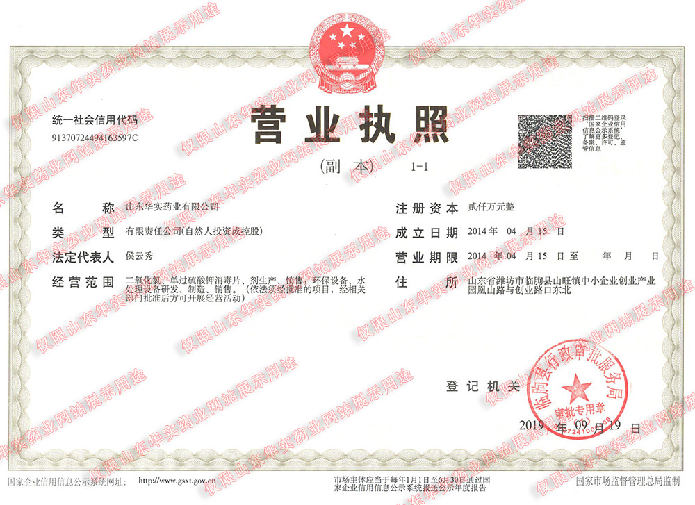 山东华实药业有限公司营业执照